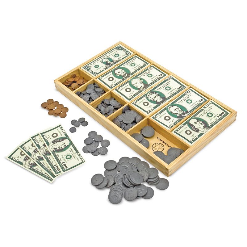 Melissa &#38; Doug Play Money Set - Educational Toy With Paper Bills and Plastic Coins (50 of each denomination) and Wooden Cash Drawer for Storage, 1 of 12