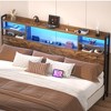 Besiost Headboard with Storage shelves and Charging Station, Wood Headboard with LED Light - 2 of 4