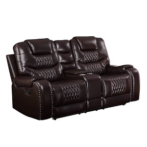 78" Braylon Active Sitting Chair Brown PU - Acme Furniture: Loveseat with Console & Cup Holders - 1 of 4