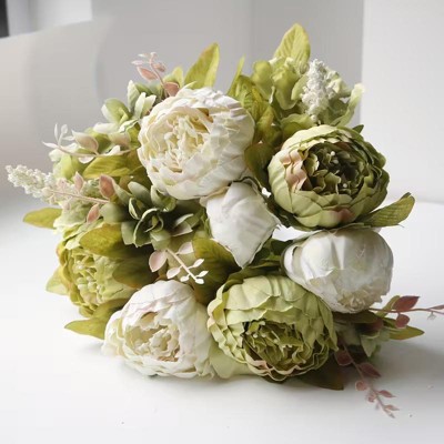 Attop Vintage Faux Peonies And Hydrangeas For Bridal Home Decor - Beautiful Floral Centerpiece (rustic, Beige, Green Mix)