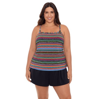 Women's Trimshaper Farrah Swim Romper - 18 - Black Multi : Target