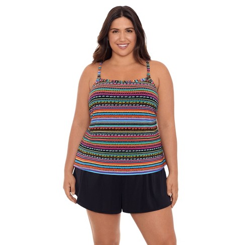 Women's Trimshaper Farrah Swim Romper - 16 - Black Multi : Target