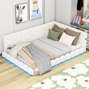 Full Size Upholstered Platform Bed with USB Ports and LED Belt - 1 of 4
