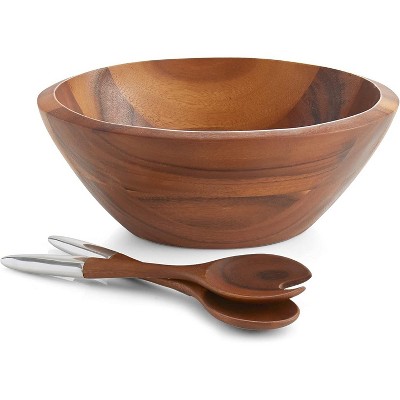 Nambe MT1116 Eclipse Acacia Wood Salad Bowl with Servers, 3-Piece Salad Set
