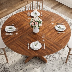 47" Round Dining Table for 4 with Curved Leg, Golden Nanmu Furniture,  Wood Farmhouse Pedestal Circle Dinner Table, Kitchen & Dining Room Living Room - 1 of 4
