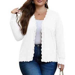 Coolmee Women's Plus Size Cardigan Long Sleeve V-Neck Front Button Down Knit Casual Shrugs Sweater - 1 of 3