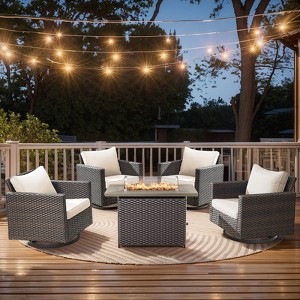 Buenhomino 5 Pieces Patio Wicker Furniture Set - 4 Outdoor Swivel Rocker Glider Chairs with Fire Pit Table, Warm Patio Conversation Set - 1 of 4
