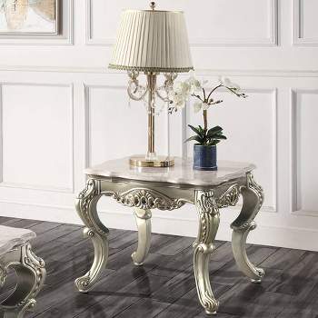 28" Miliani Accent Table Natural Marble Top and Antique Bronze Finish - Acme Furniture