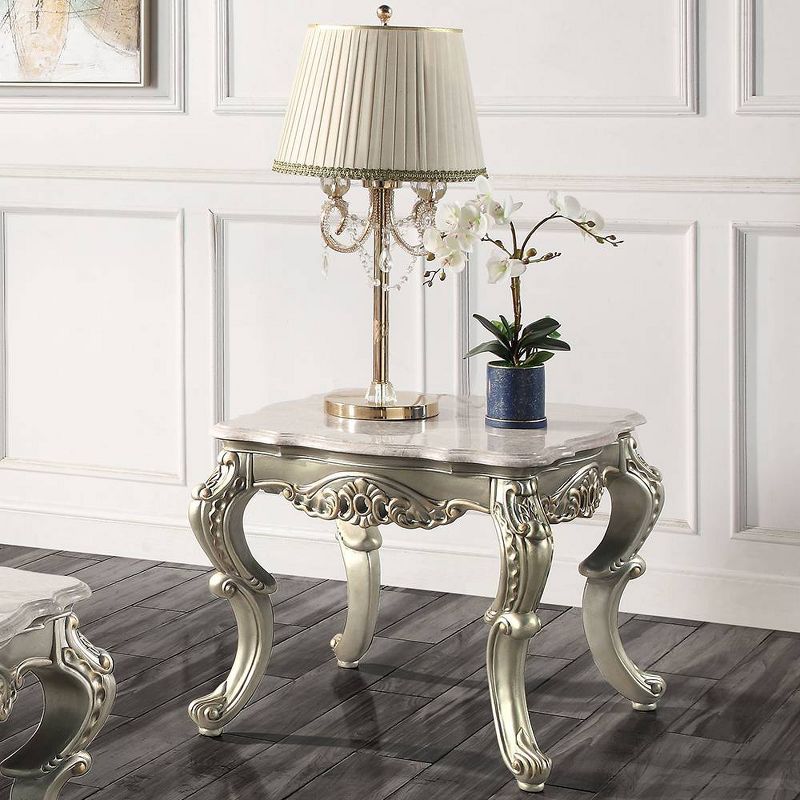 28&#34; Miliani Accent Table Natural Marble Top and Antique Bronze Finish - Acme Furniture, 1 of 9