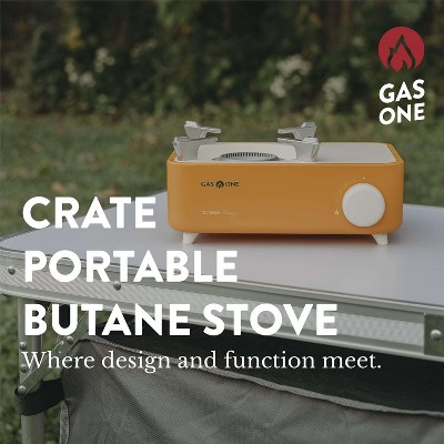 GasOne Butane Fuel Camp Stove - Crate Series - Mini Stove for Camping, Hiking – Portable Gas Stove with Spiral Flame, Orange