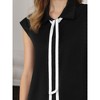 INSPIRE CHIC Women's Button Down Shirt Contrast Color Tie Neck Cap Sleeve Office Blouse - 3 of 4
