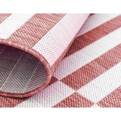Rust Red and Ivory Striped 8' x 11'4" Synthetic Outdoor Rug