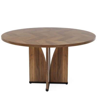 Lirago Brown 39" Round Farmhouse Dining Table Engineered Wood 39.37x39.37x29.53 4-Seater Kitchen Table