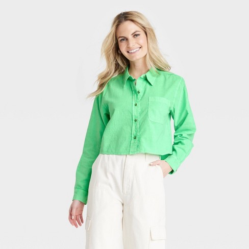 Women's Long Sleeve Button-down Cropped Shirt - Universal Thread™ : Target
