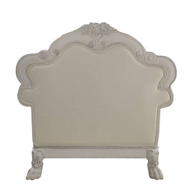 Dresden White Faux Leather and Wood Tufted Accent Chair