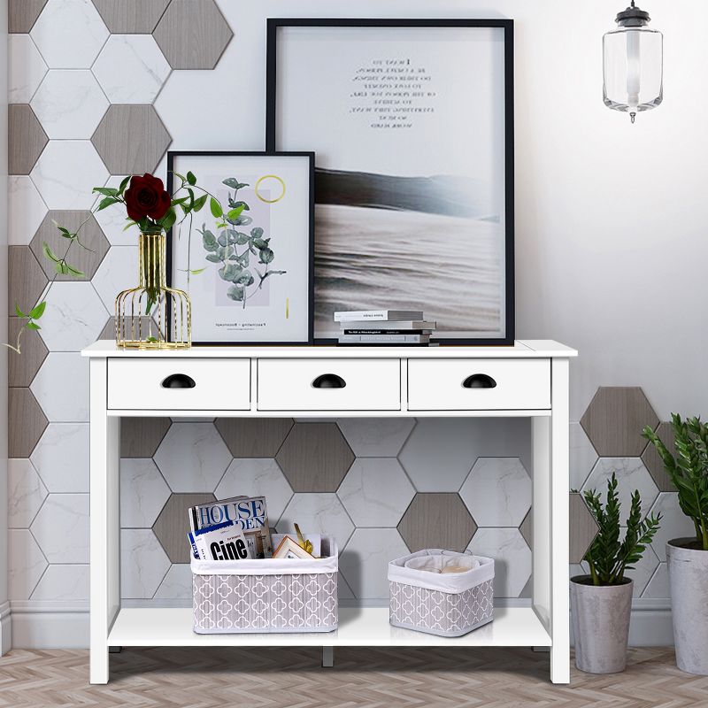 Costway 47'' Console Table Hall Table Side Desk Accent Table Drawers Shelf Entryway White, 3 of 11