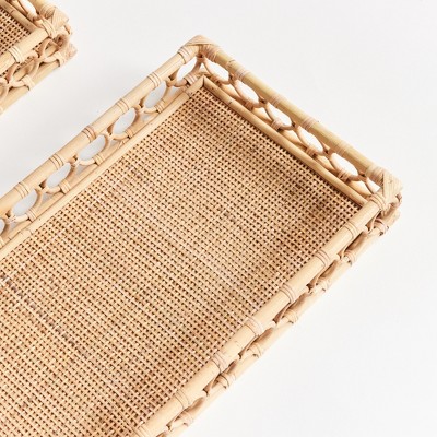 Natural Rattan Rectangular Decorative Trays Set of 2