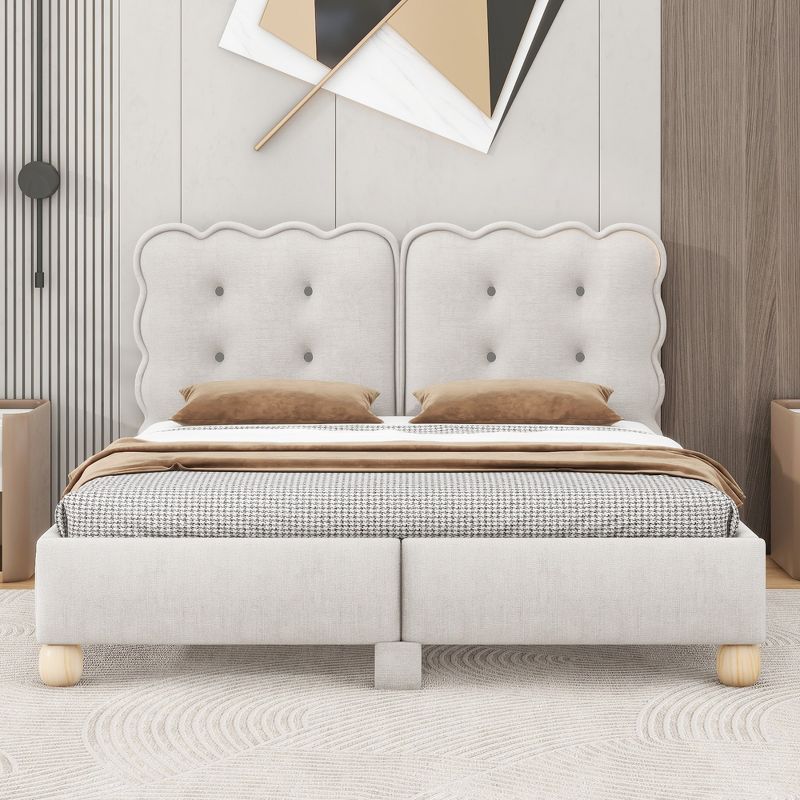 Queen/Full Size Upholstered Platform Bed with Wood Support Legs-ModernLuxe, 2 of 12