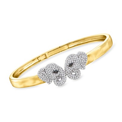 Ross-Simons 1.00 ct. t.w. White and Black Diamond Elephant Bangle Bracelet in 2-Tone Sterling Silver