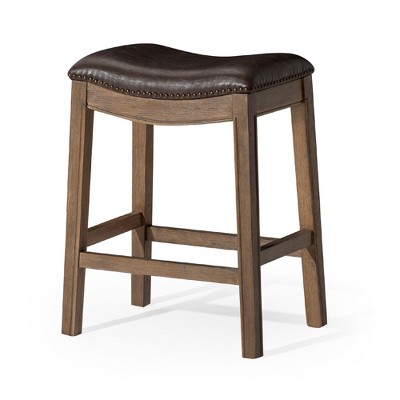 Maven Lane Adrien Saddle Barstool with Vegan Leather Upholstery