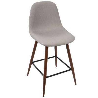 Set of 2 Gray Upholstered Walnut Counter Stools