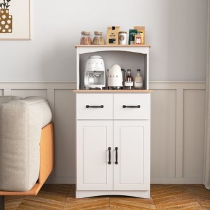 Okak 67"H Wooden Pantry Cabinet with Adjustable Storage & Open Shelves, Microwave Buffet Cabinet for Kitchen,Dining Room - 1 of 4