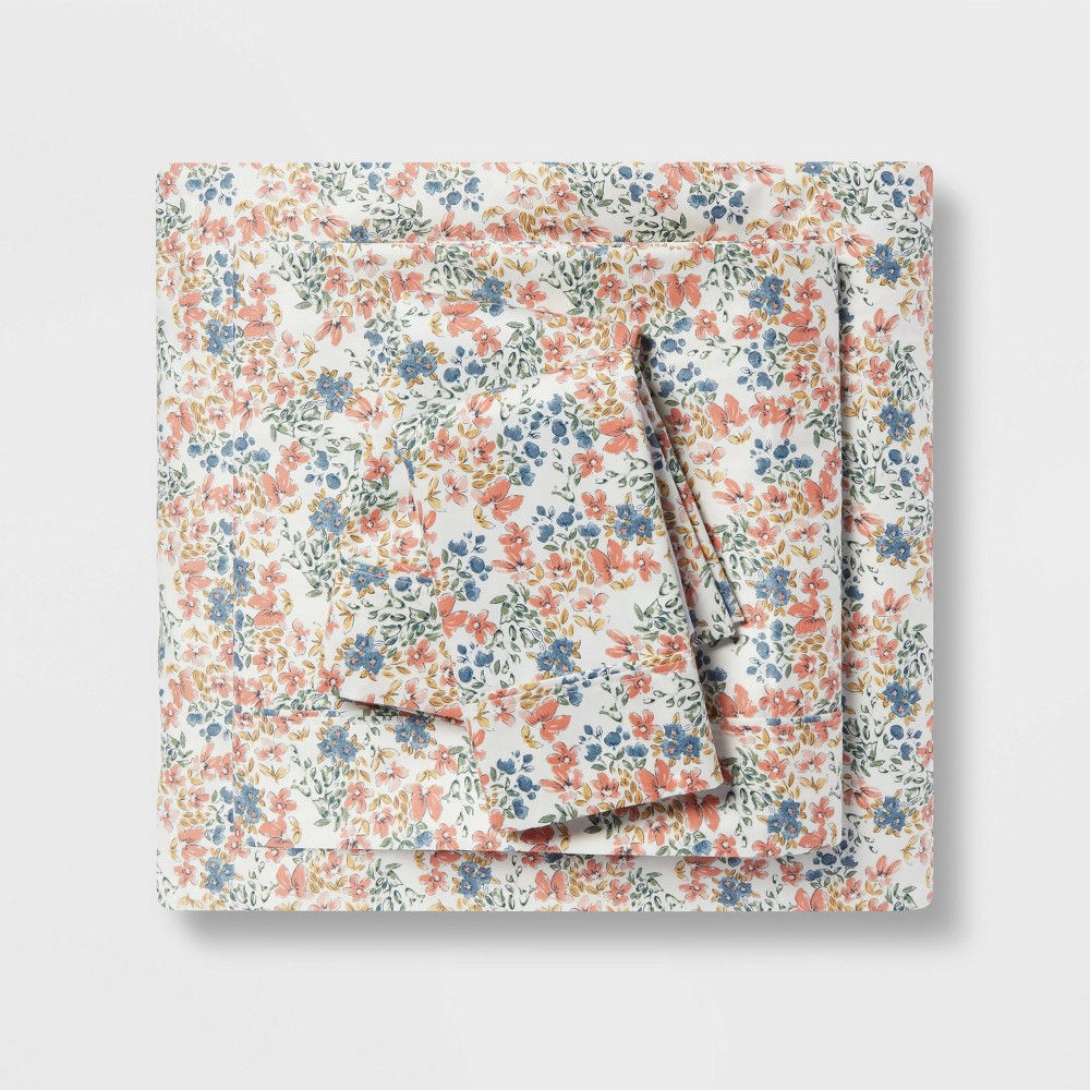 Photos - Bed Linen Queen Printed Performance 400 Thread Count Sheet Set Ditsy Floral - Threshold™: Cotton Sateen, OEKO-TEX Certified, 4-Piece S