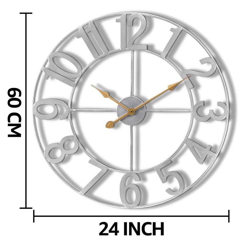 Sorbus Large Wall Clock for Living Room Decor - Numeral Wall Clock for Kitchen - 24 inch Wall Clock Decorative (Silver), 5 of 7