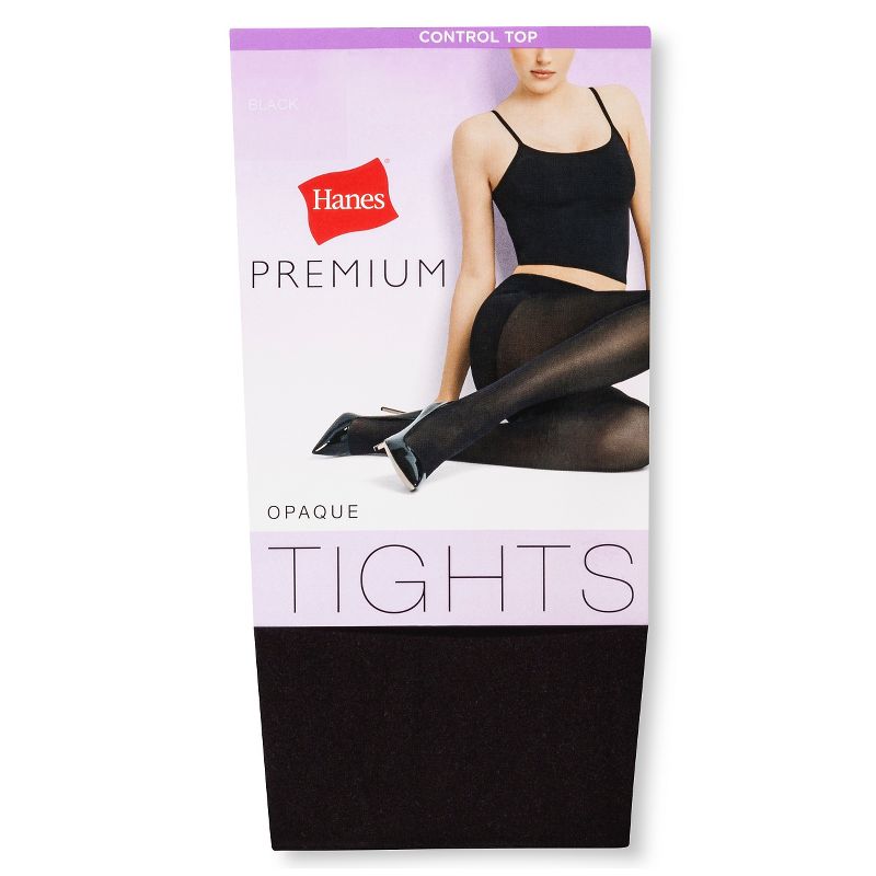 Hanes Premium Women's 2pk Opaque Tights - Black, 3 of 4
