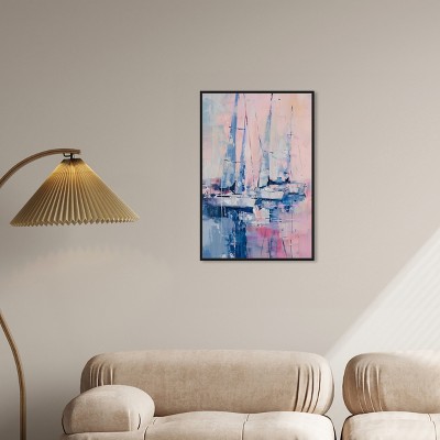 Pastel Sea Breeze Sailing Canvas Wall Art with Black Frame, 21" x 31"