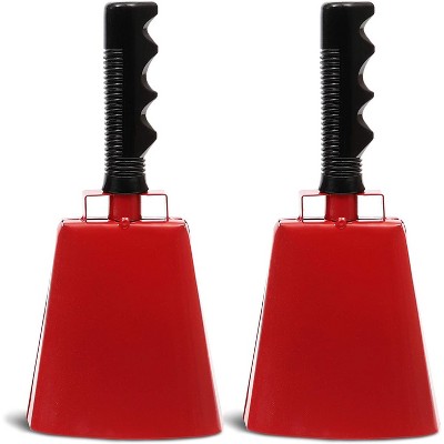 Blue Panda 2 Pack Cowbell with Handle, Sporting Event Noise Maker Cow Bell for Cheering, Football Games, Sporting Events, Red, 9.5"