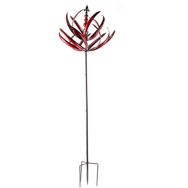 Wind & Weather Two-Tier 7½' Tall Crimson Lotus Metal Wind Spinner, 1 of 2