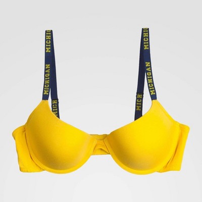 NCAA Michigan Wolverines Demi Cup Bra with Logo Elastic - Yellow 34B