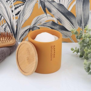 Evideco French Home Goods Sleek Cotton Pad Holder - Polyresin Bathroom Storage Container with Bamboo Lid - 1 of 4
