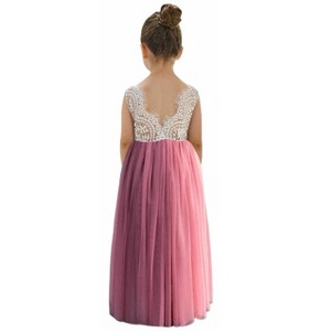 2Bunnies Girls' 12M-12yr Peony Lace Sleeveless Maxi Flower Girl Dress Dusty Pink 12 months
