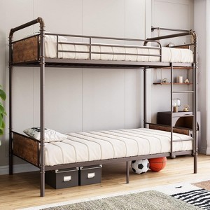 2 IN 1 Metal Bunk Bed Twin Over Twin, Convertible Twin Bunk Beds Into 2 Individual, With Safety Guard Rails and Ladder Space-Saving Design - 1 of 4