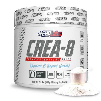 EHPlabs CREA-8 Creatine Monohydrate Powder – Muscle Growth, Strength, Energy & Performance Boost – Unflavored, 100 Servings (500g)