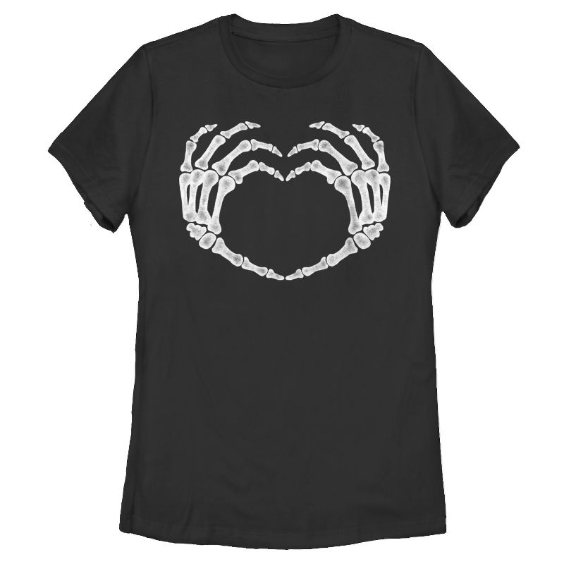 Women's Lost Gods Halloween Skeleton Heart Hands T-Shirt, 1 of 4