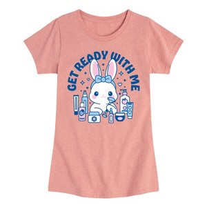 Girls' - Instant Message - Bunny Get Ready With Me Selfcare Fitted Short Sleeve Graphic T-Shirt - 1 of 4