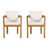 2pc Outdoor Dining Chairs, Acacia Wood Frame with Cushions and Tie-Downs, Weather-Resistant Patio Seating for Backyard or Deck - Coolbibila - 2 of 4