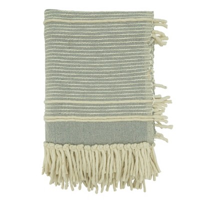 50"x60" Chunky Fringe Striped Design Wool Throw Blanket Gray - Saro Lifestyle: Lightweight Cotton & Wool Blend