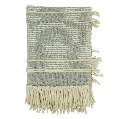 50"x60" Chunky Fringe Striped Design Throw Blanket Gray - Saro Lifestyle