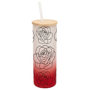 Elanze Designs Rose Flower Garden Wrap-Around Design 25 Ounce Frosted Gradient Glass On-The-Go Coffee Travel Skinny Tumbler Mug Cup, Bamboo Lid and - 1 of 1