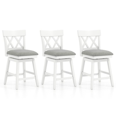 Tangkula 26" Bar Stool Wooden Chair Set of 3 w/Contoured Backrest Swivel Padded Seat