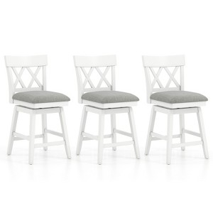 Tangkula 26" Bar Stool Wooden Chair Set of 3 w/Contoured Backrest Swivel Padded Seat - 1 of 4
