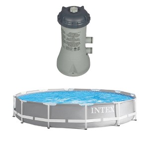Intex 12' x 30" Steel Frame Above Ground Pool & 1000 GPH Above Ground Pool Pump - 1 of 4
