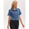 INSPIRE CHIC Women's Turndown Collar Short Sleeve Denim Lightweight Ruffle Cropped Jean Jacket - 2 of 4