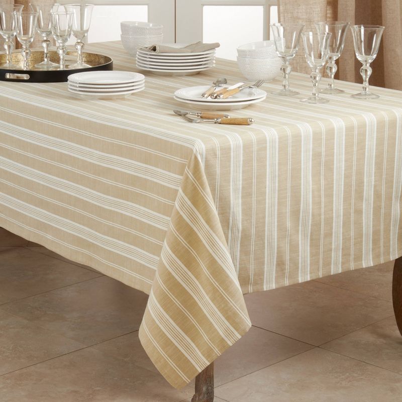 104&#34; x 65&#34; Cotton Striped Tablecloth Beige - Saro Lifestyle, 5 of 6