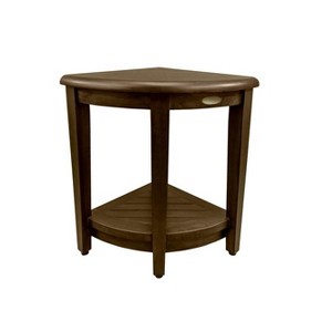 HomeRoots Curvilinear Dark Brown Teak 18" Corner Shower Bench With Shelf - 1 of 4