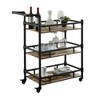 Aoxun Industrial 3-Tier Rolling Serving Cart with Oak Shelves & Antique Black Metal Frame  Water Pipe Design, Mobile Storage for Kitchen or Bar Use - 3 of 3